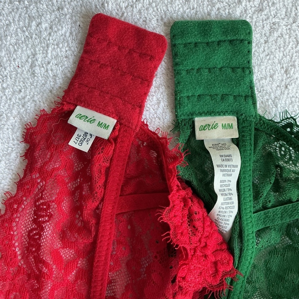 Aerie Lace Bralette Duo - Green and Red - Picture 12 of 16